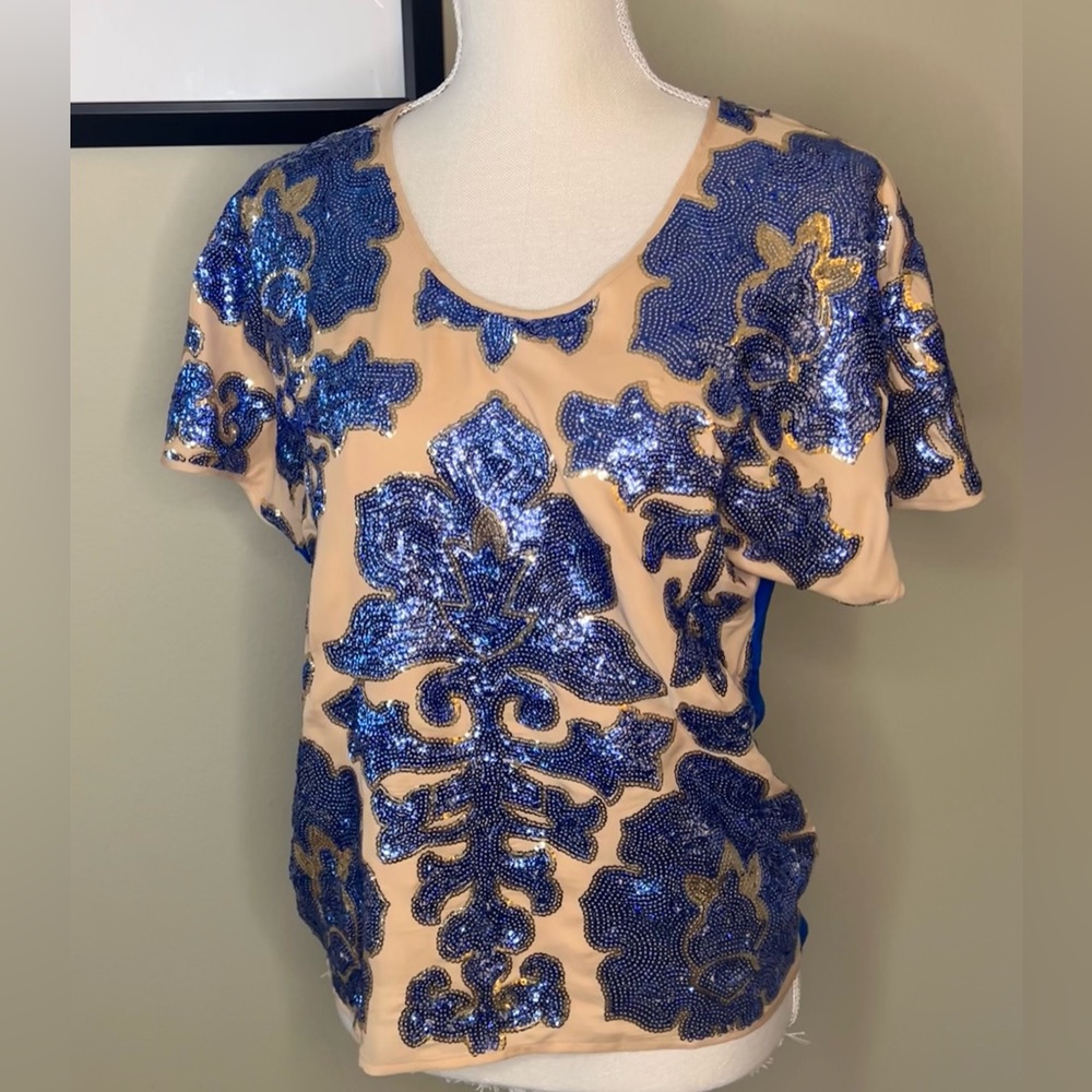 NWT Tracy Reese blue sequin shirt. Size XS